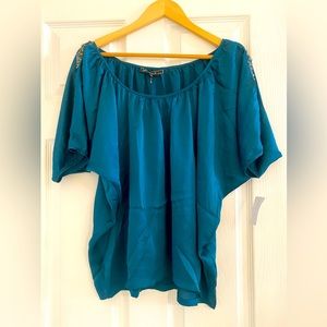 Green satin, dress shirt with sleeve gold sequins